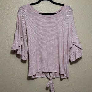 Striped Pink Ruffle Sleeve Tie-Front Top